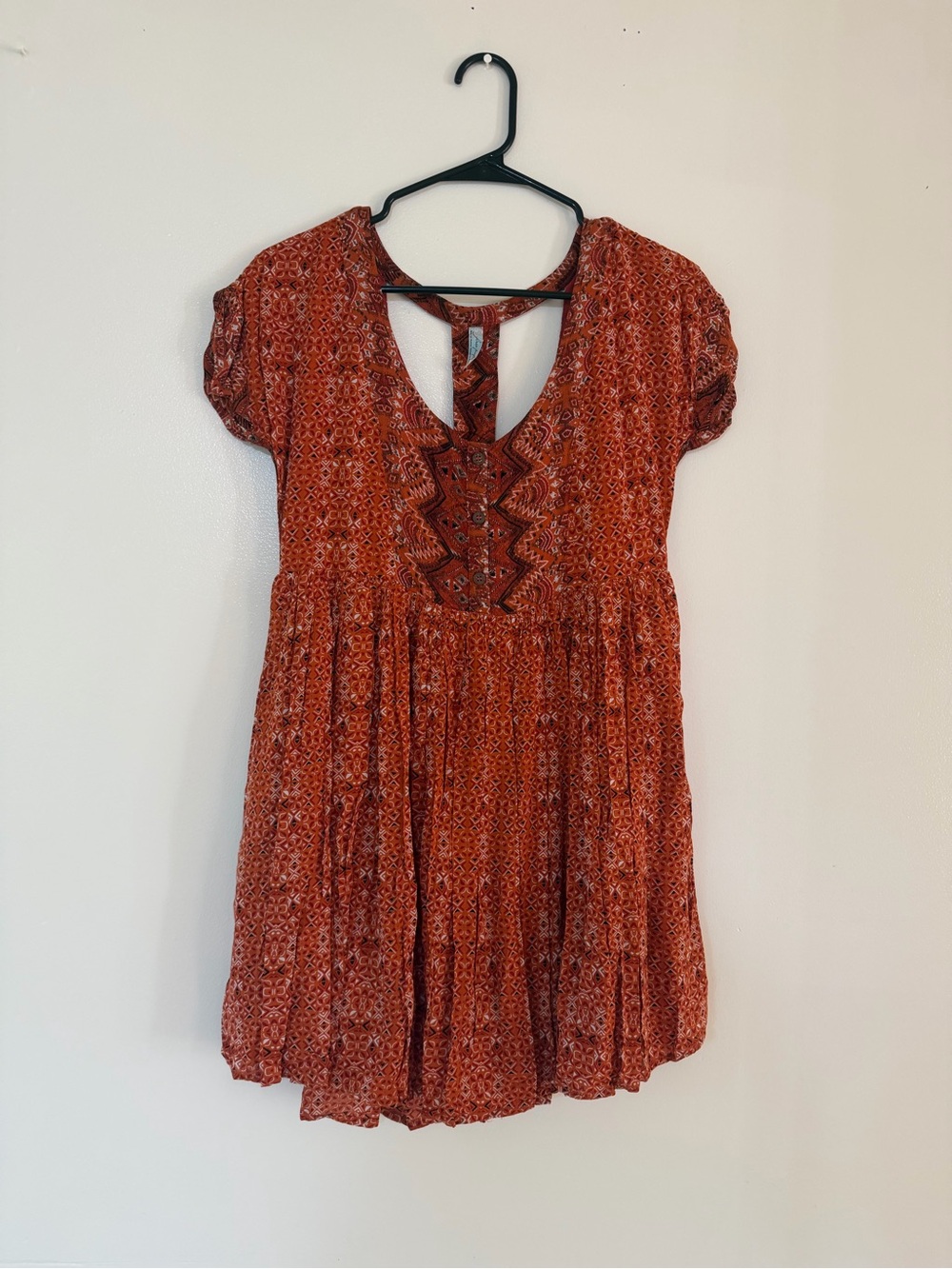 Free People Rust Red Boho Tie-Back Babydoll Tunic